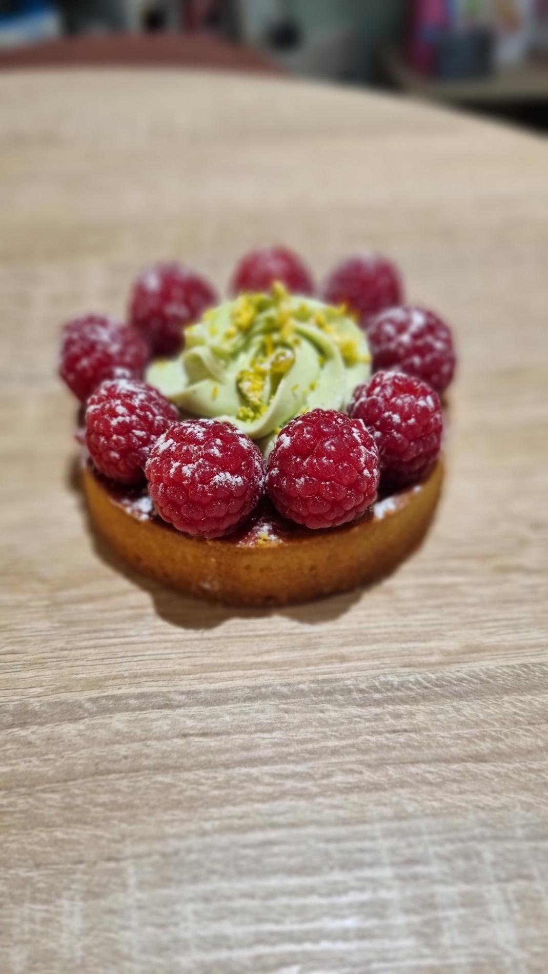 Tarte pistache framboises